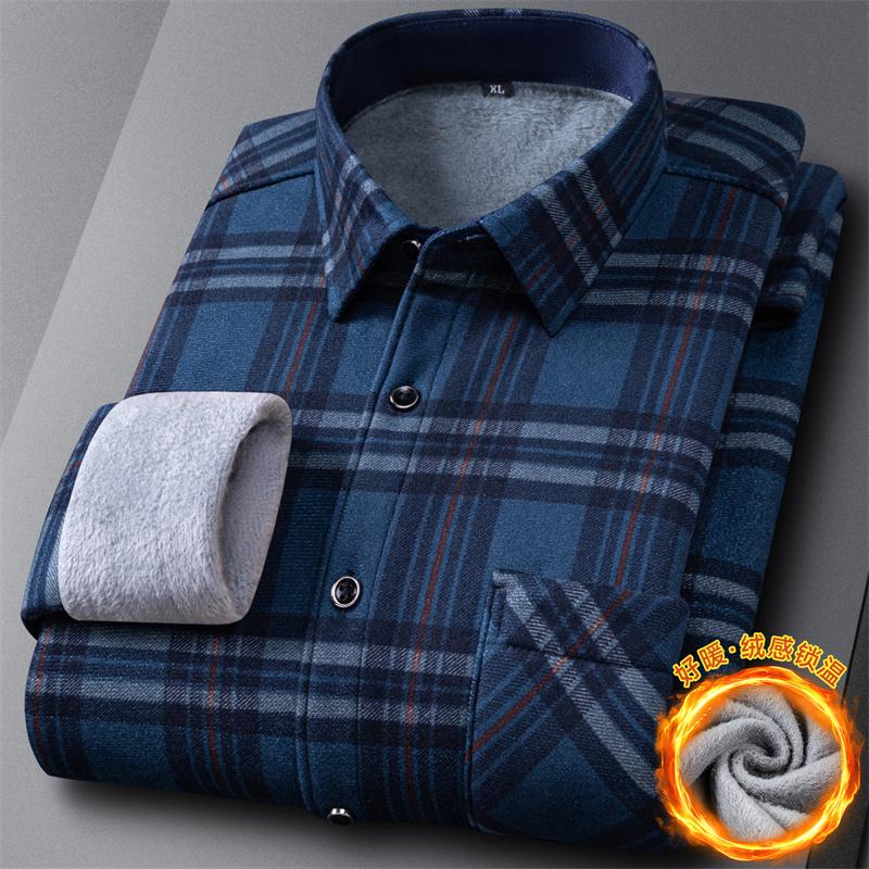 New Fashion Men's Double-sided Fleece Shirt Long Sleeve Thickened Autumn Winter Plaid Print Versatile Casual Daily Home Big 6XL