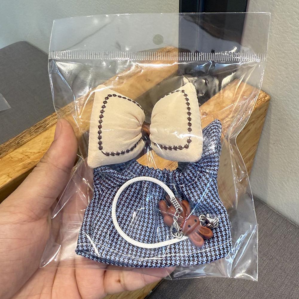 For Korea Kpop Exo Labubu Idol Dolls Jean Dress Big Bowknot Doll Clothes Kids Gift 15-17cm Cute Mini Clothes Doll Accessories