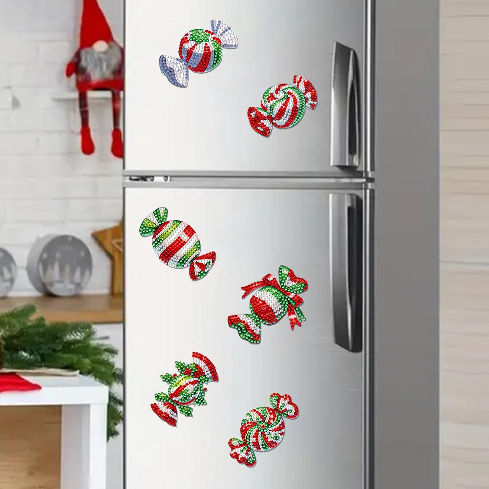 6Pcs Acrylic Christmas Diamond Art Fridge Magnet Diamond Art Magnets Decals Diamond Painting Fridge Magnet for Car Mailbox Decor