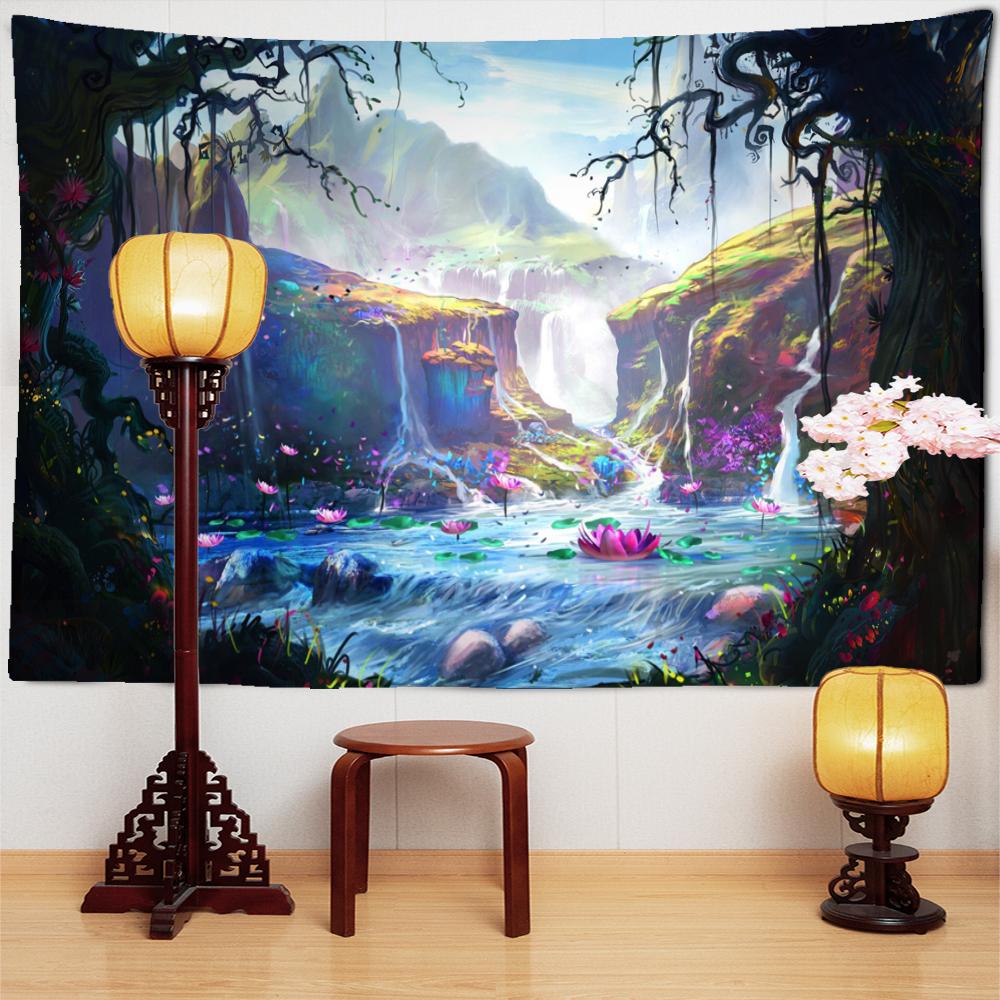 Cartoon Traum Lotus Wandteppich Hängen Kawayi Landschaft Hippie Tapies Einfache Mädchen Schlafsaal Wohnkultur