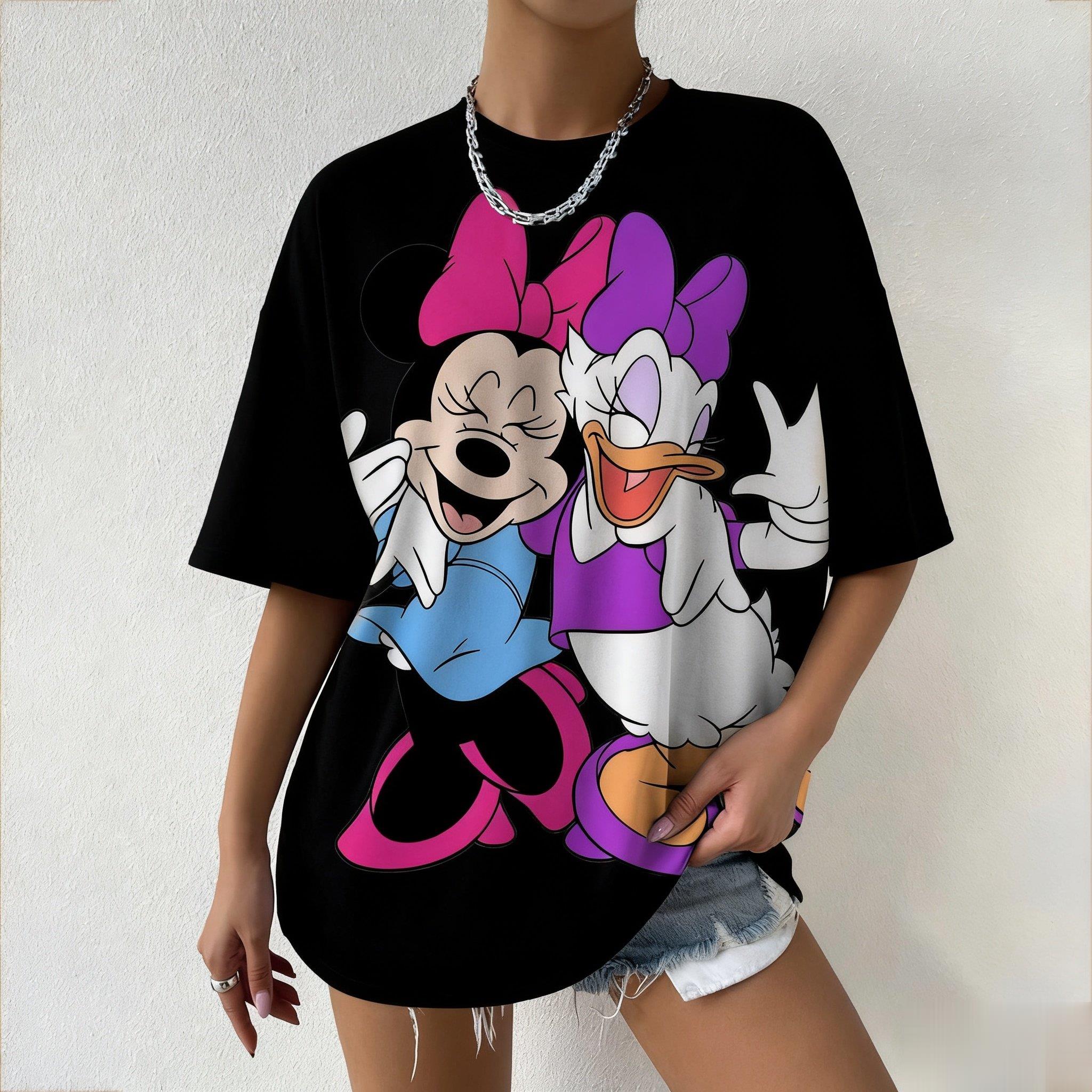 

Oversized Disney Tshirt Women Casual Short Sleeve Tops Mickey Mouse Minnie Daisy Duck Print New Summer Graphic Tee Y2k Clothes 4XL