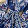 New Printted High Street Dresses For Women V Neck Long Sleeve Patchwork Sashes Temperament Dress Female Dresses
