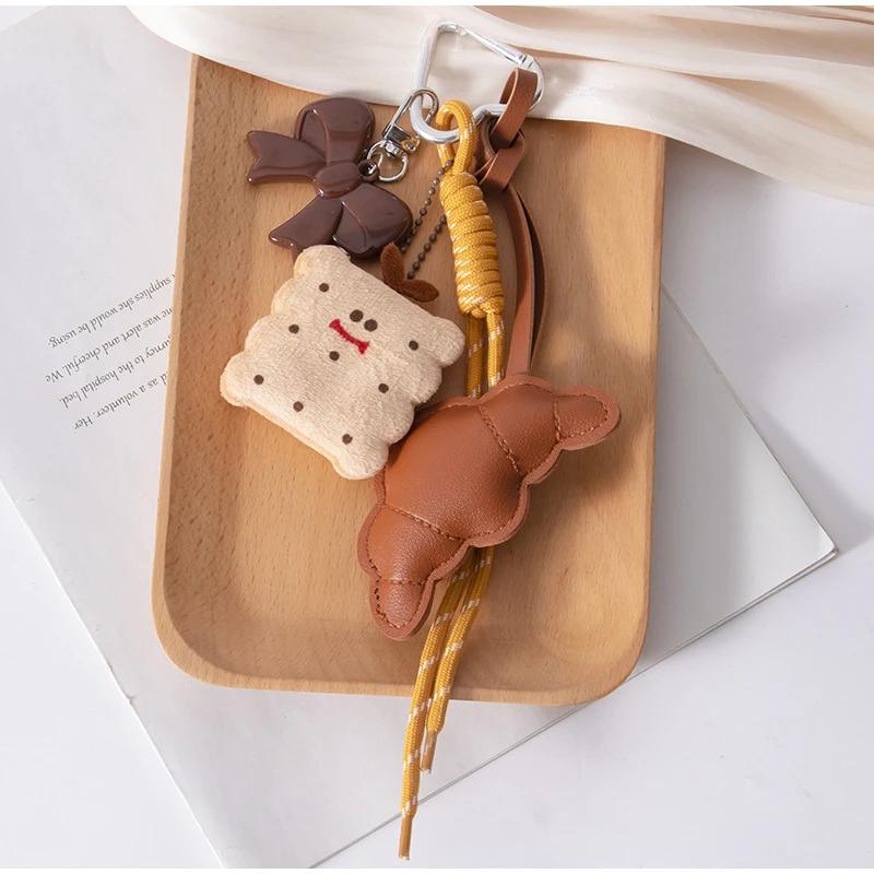 Cute Croissant Pendant Light Versatile High-quality Beaded Bag Accessory New Fashionable Simple Bow Shape Braided Rope Keychain