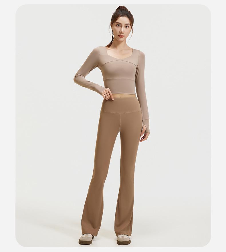 High Elastic Quick Dry Slimming Yoga Set: Long Sleeve T-shirt & Flared Pants for Spring and Autumn Workouts