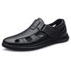 Leather hollow sandals Velcro hole shoes breathable casual men's shoes soft sole dad cool leather shoes men