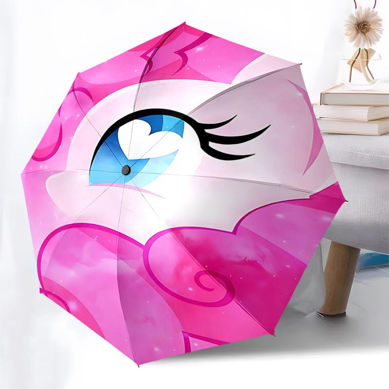 Pinkie Pie Heart Shaped Automatic Opening/Closing Umbrella with Foldable Design and 8 Bone Frame Perfect for Fans,Travelers,and Everyday