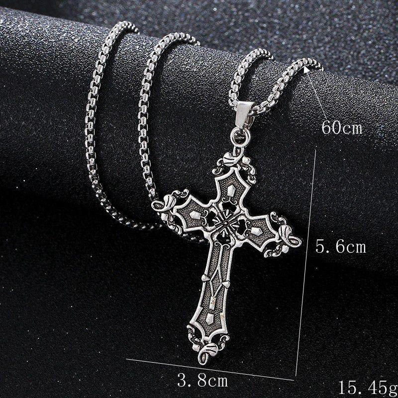 Retro Flower Pattern Cross Necklace: Unique Hip Hop Design