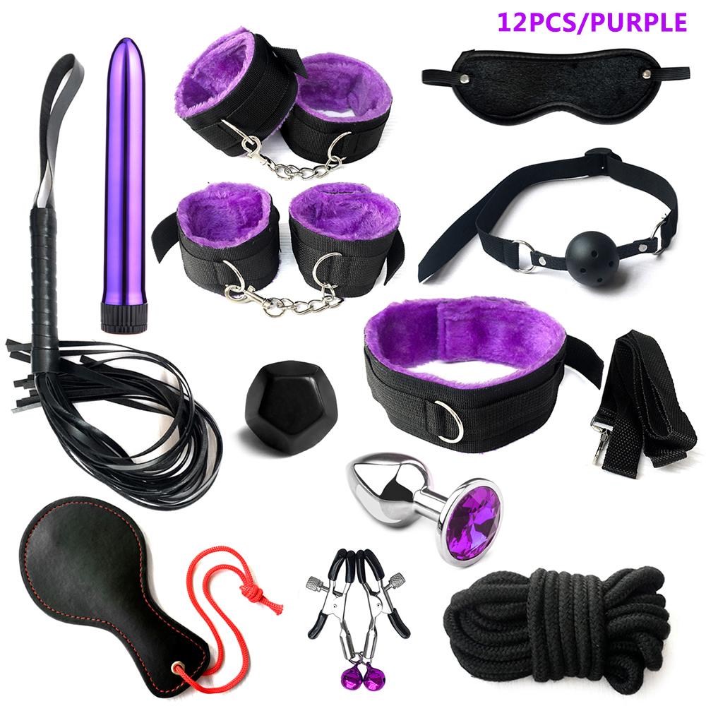 Set Bondage de Pat Pentru Jocuri Adulți Erotic Piele PU Seturi Cătușe Bici Căluș Anal Clame pentru Mamelon Frânghie Jucării Sexuale Femei Cuplu