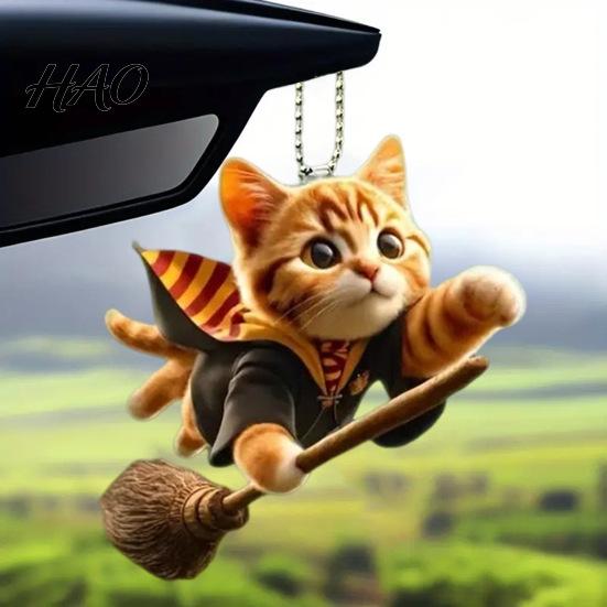 Heavy Duty Cat Decor Acrylic 2D Car Hanging Decoration Home Office Backpack Auto Decorative Pendant Rearview Mirror Cartoon Kitten Animal Ornament