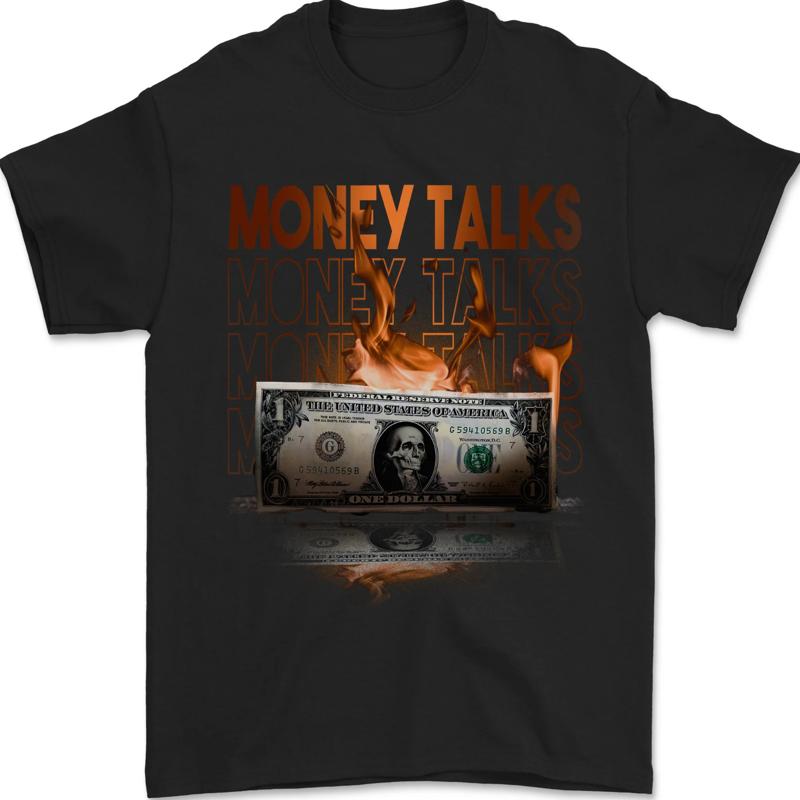 Soldi Talks Burning Money Hustle Skull Men s T-Shirt 100% Cotton - Men s Summer Cotton Graphic Tee S разноцветный
