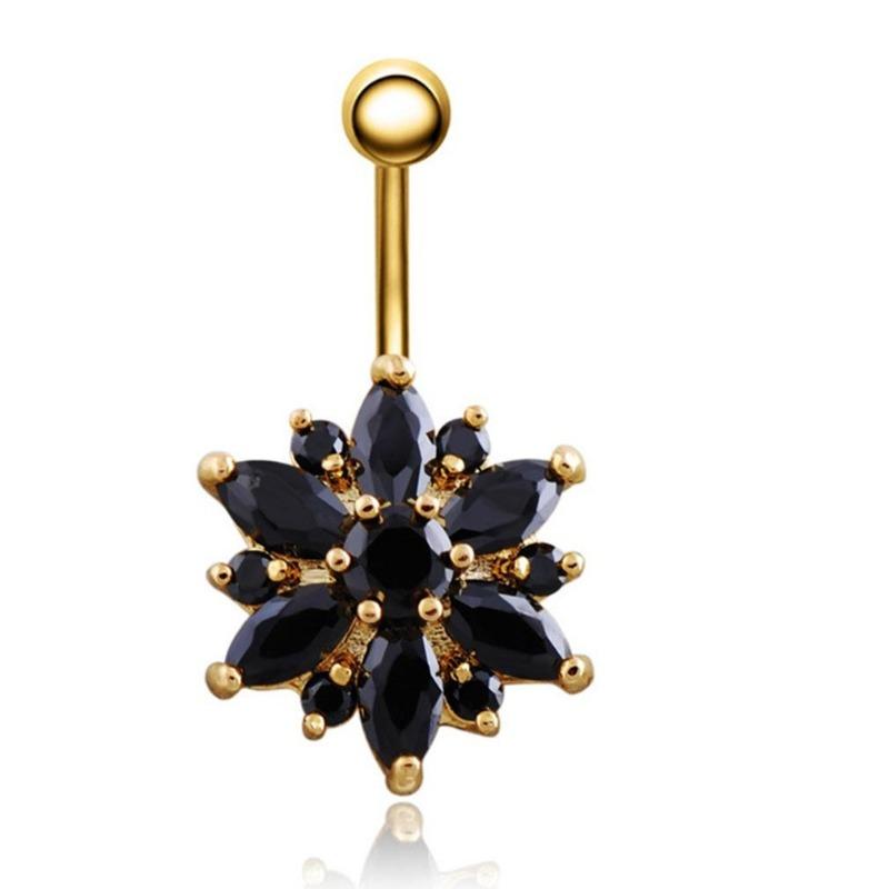 Bauchnabelpiercing aus 316L-Edelstahl, grüne Blume, Kristall, Gold, Bauchnabelpiercing-Schmuck