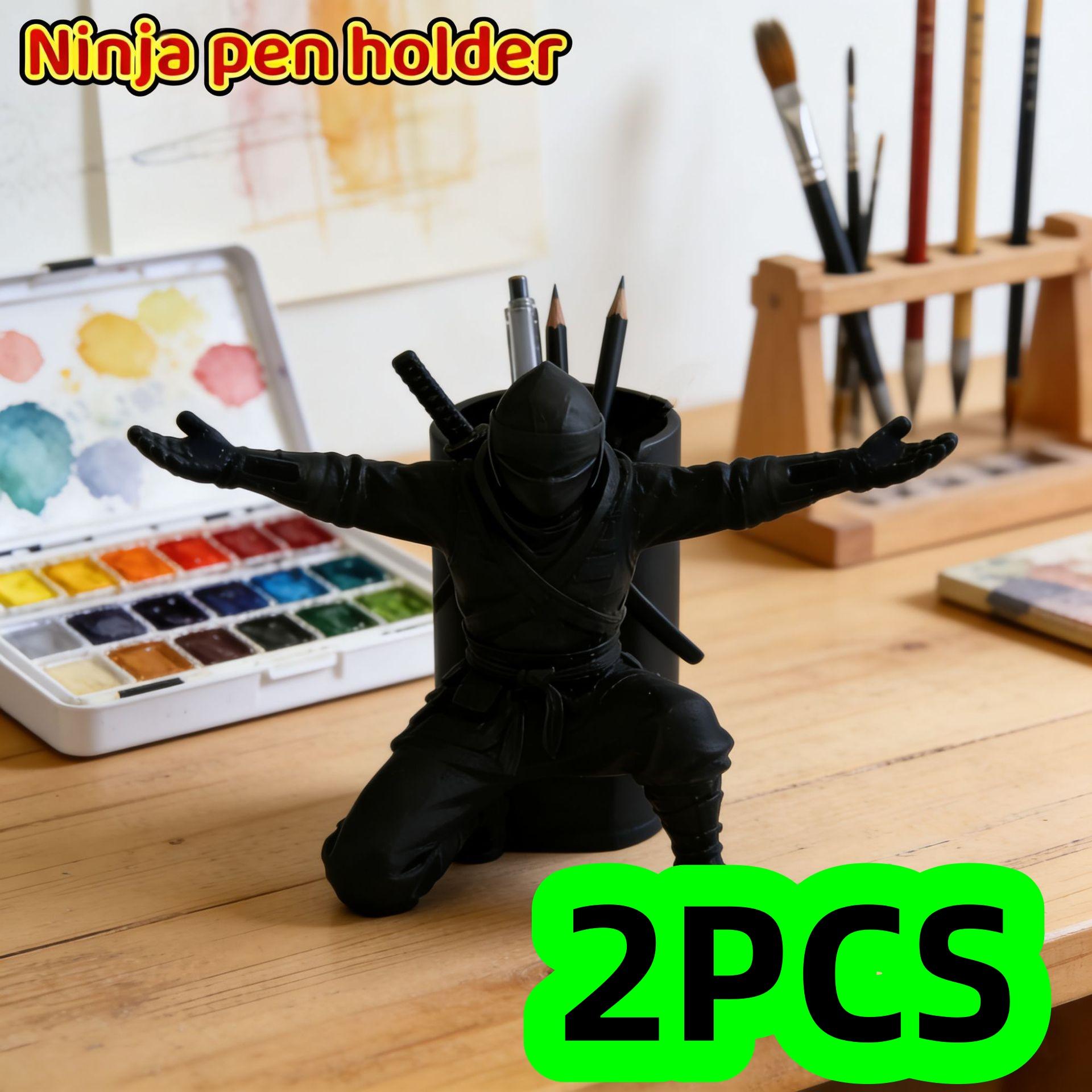 2-Piece Set of Ninja Warrior-Shaped Pen Holders, Home and Office Decor, Practical Pen Holder, 3D Printed Ninja Pen Stand, Desktop Storage