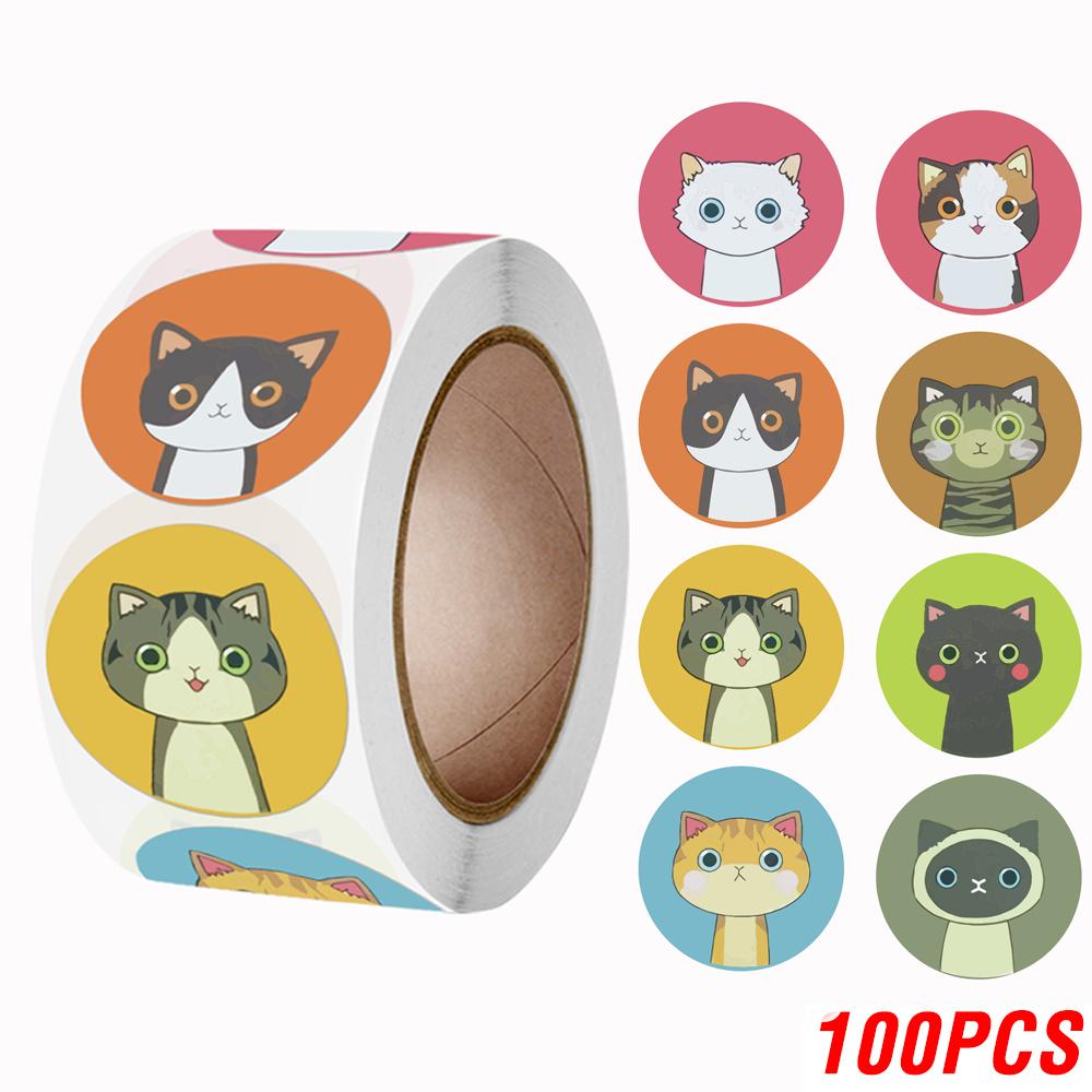

100-500pcs Cute Sticker Cat Animal Cartoon Label Gift Decoration School Reward Encourage Students Thank You For The Sticker