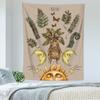 Boho Sun Moon Tapestry, Nature Wall Hanging, Vintage Mushroom & Fern Print for Cottagecore & Witchy Room Home Decor