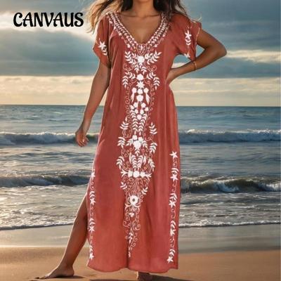 Blusa da Vacanza al Mare da Donna Taglia Forte Stile Vintage Ricamato Abito Lungo