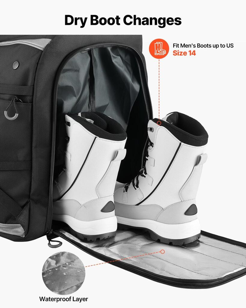 Ski Boot Bag, 70L, Snowboard Boots Travel Backpack for Men Women, with Waterproof Exterior & Bottom, Durable 1680D Oxford, Bag for Skis, Snowboard,