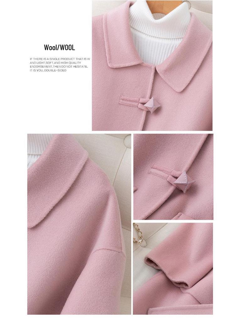New Autumn/Winter Double-Faced 100% Wool Coat with Peter Pan Collar - Mid-Length, Loose Fit, Fashionable Temperament Overcoat