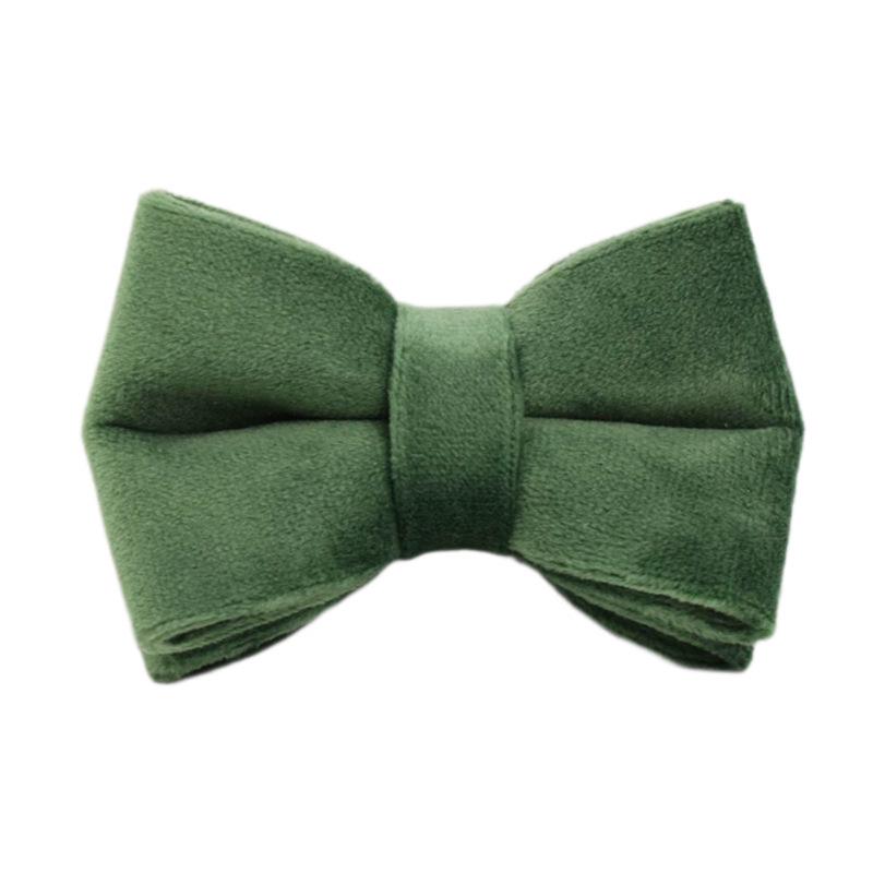 Velvet Forest Green Cat Collar with Bell and Bow Tie Small