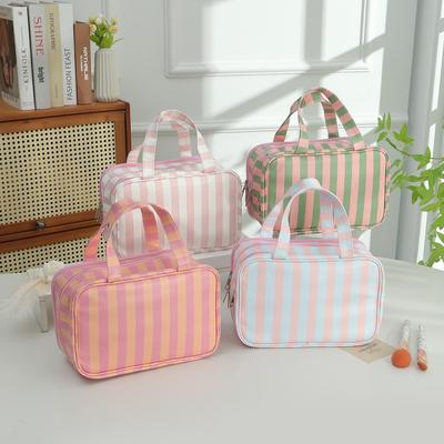 Striped Travel Toiletry Bag With Wet-Dry Separation Large Capacity Cosmetic Organizer Men Women