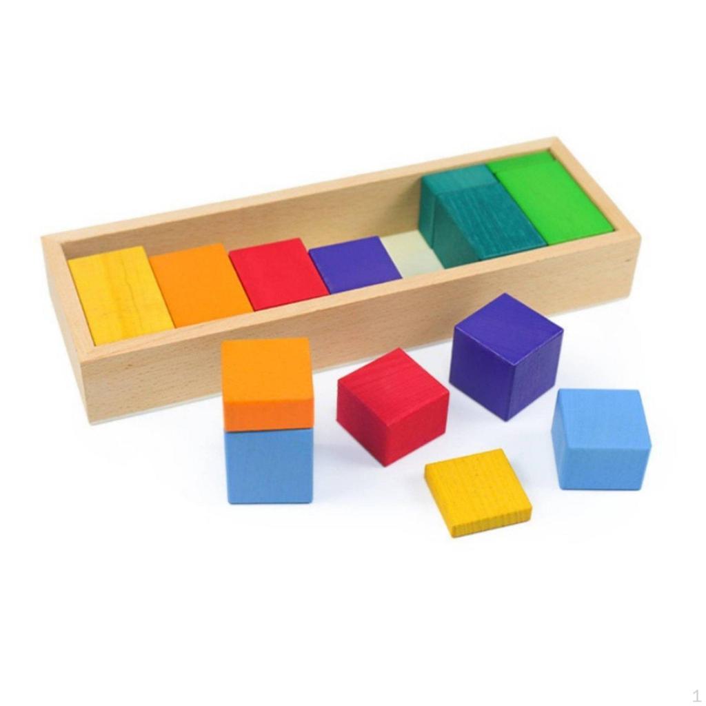 Rainbow Wooden Building Blocks Bright Luminous Hues Stacking Educational Geometric Shape