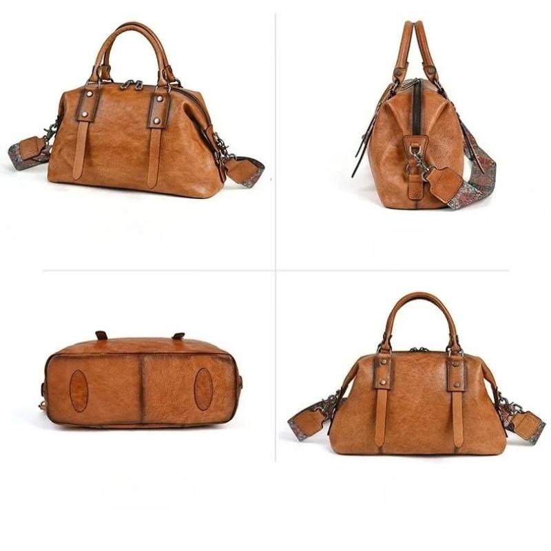 Johnature Retro Women's Bag Genuine Leather Large Capacity Handbag Soft Cowhide Versatile Shoulder Bag