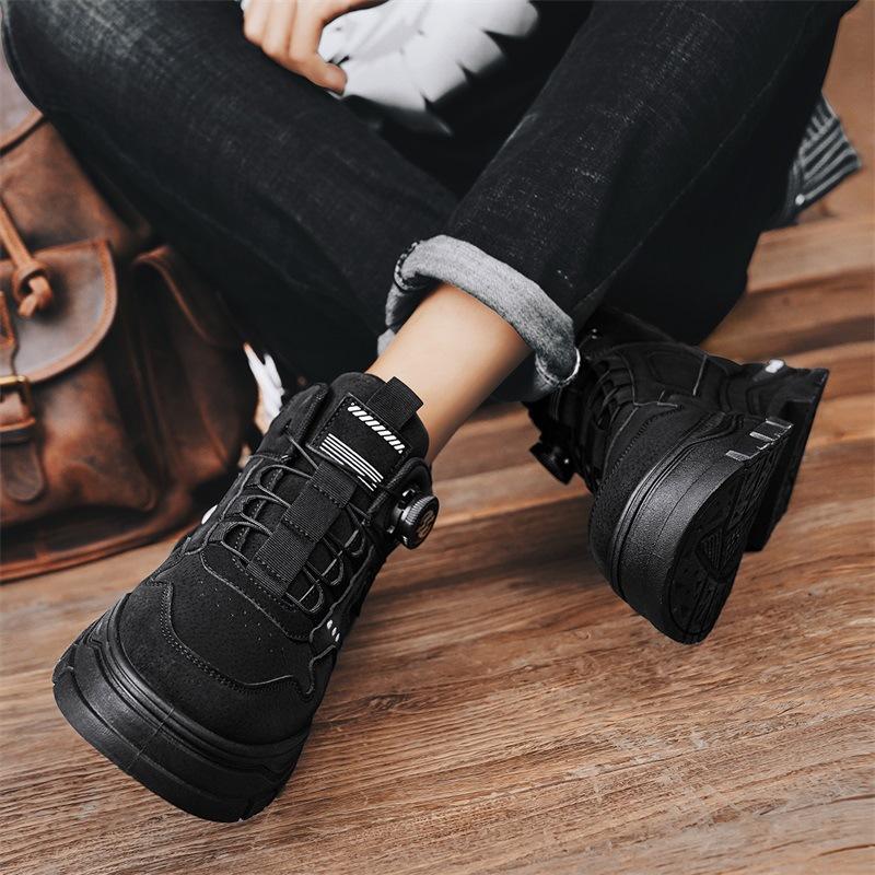 Men's Shoes Autumn Men's Fashion Trend Tooling Short Boots Spiral Button Sports High-top Martin Boots
