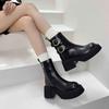 Mode 2025 Neu Herbst Winter Punk Style Mode Plateau Runde Zehe Damen Kniehohe Stiefel Dicke Sohle Hohe Absätze Schuhe Stiefel