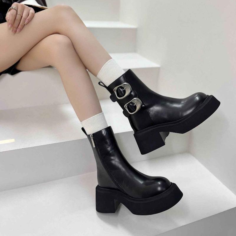 Mode 2025 Neu Herbst Winter Punk Style Mode Plateau Runde Zehe Damen Kniehohe Stiefel Dicke Sohle Hohe Absätze Schuhe Stiefel