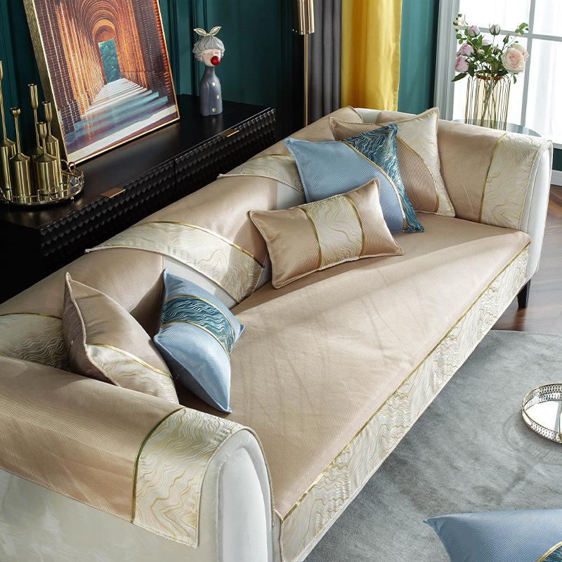 Summer Ice Silk Sofa Cushion Non-Slip Simple Modern Combination Sofa Cover Cloth Summer Wash Seat Cushion for Summer Rattan Mat