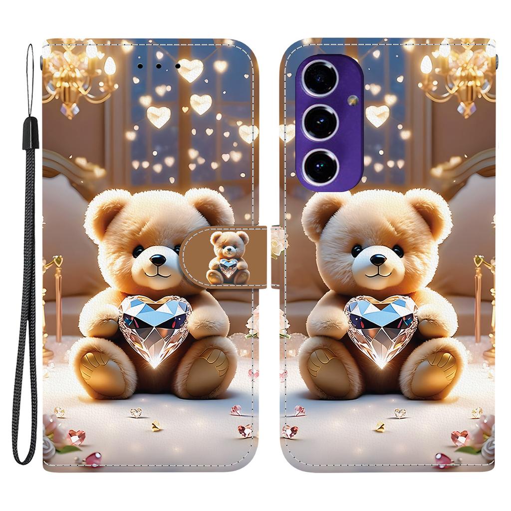 For Samsung Galaxy S24 FE Leather Case Stand Wallet Pattern Printing Phone Cover with Wrist Strap