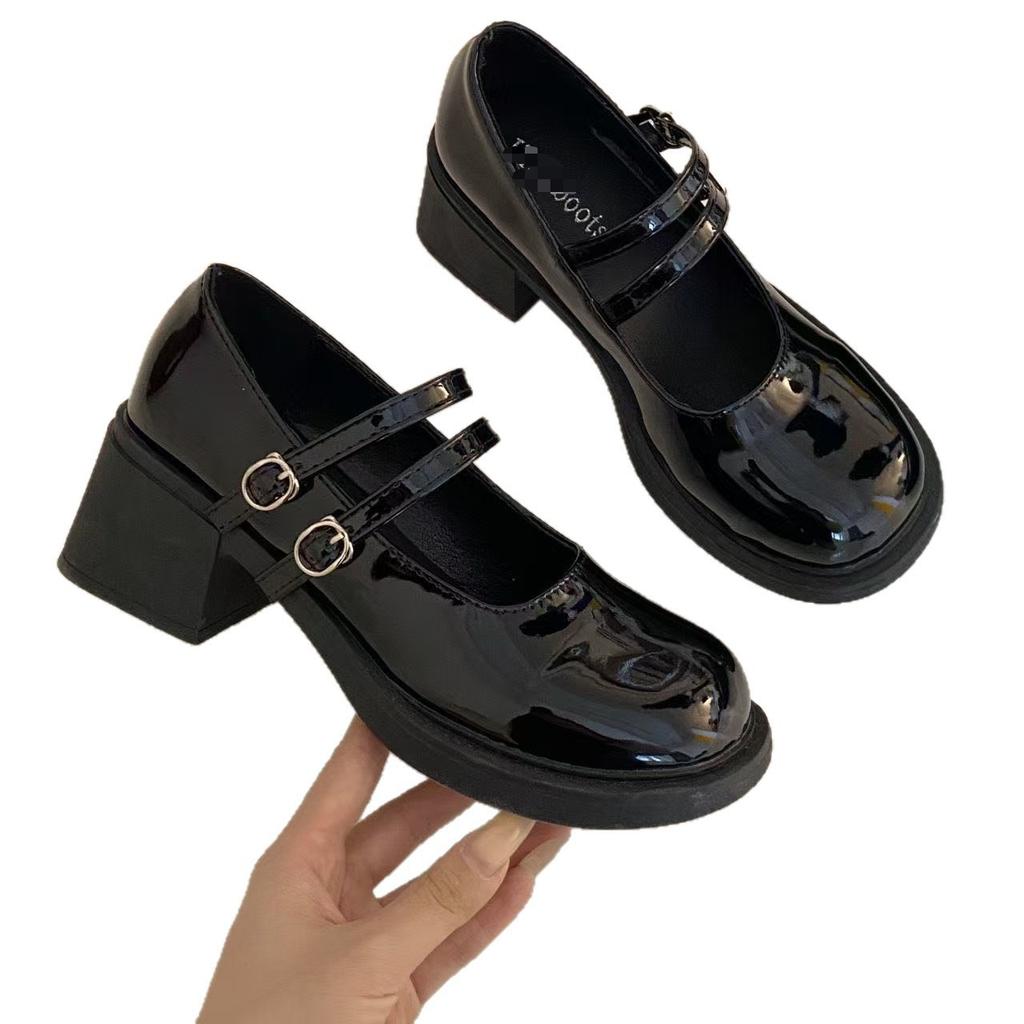 French Mary Jane Small Black Shoes Leather Shoes New One-word Shallow Mouth Round Head Casual Jk Platform Single Shoes