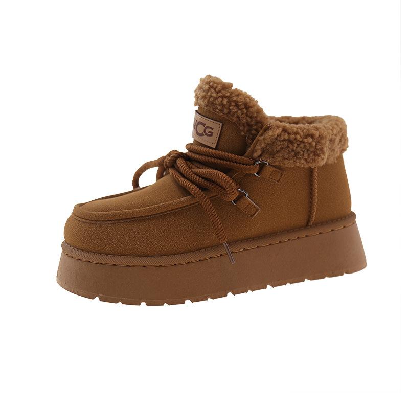 Winter New Velvet Women's Shoes Casual Warm Cotton Shoes Thick Sole Heightening Large Size Snow Boots Women's Bread Short Boots