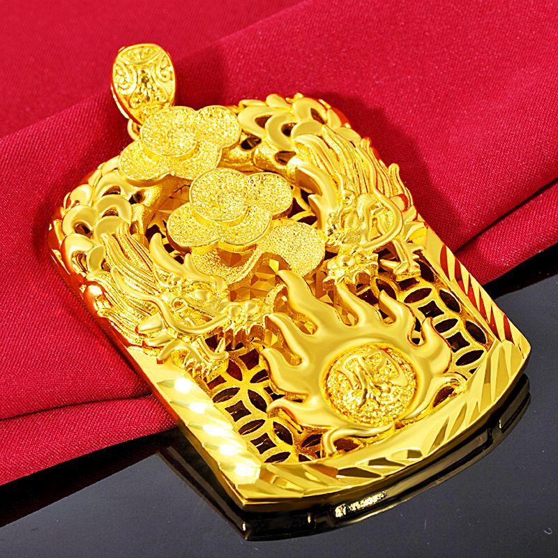 Gold Color New Ethnic Style Zhaocai Feitian Dragon Brand Pendant Men's Double Dragon Hollow Boss Pendant