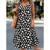 Womens Boho Holiday Dress Summer Daisy 3D Print Loose Dress Women Sundress Casual Daily Sleeveless Summer Beach Vacation Dresses