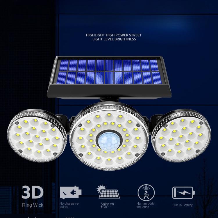 Neue Solar-Wandleuchte 78LED menschliche Körperinduktion Gartenleuchte im Freien wasserdichte Wandleuchte Dreikopf-Wandleuchte