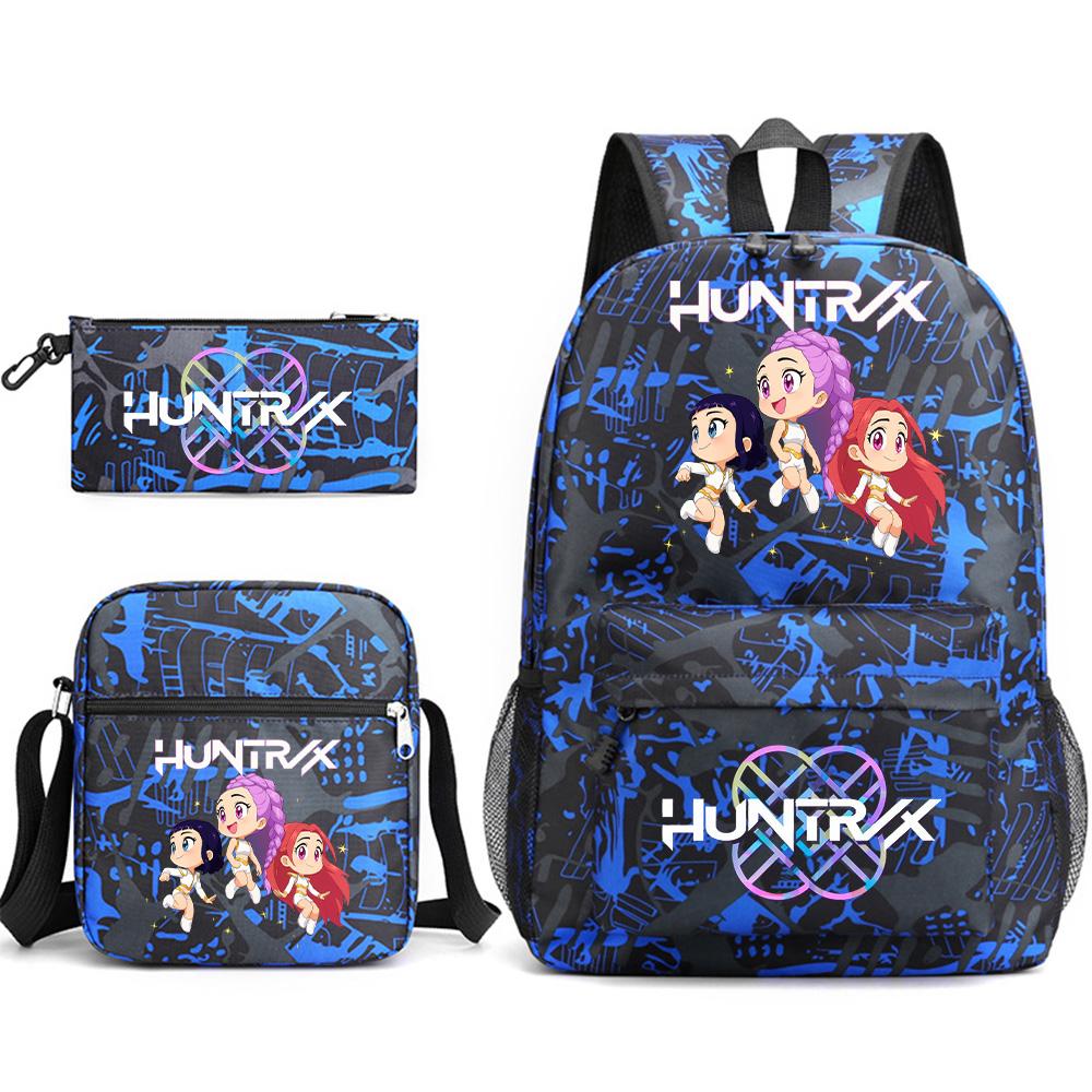 

3Pcs/set Anime Cartoon K-Pop Demon H Printed Backpack with Shoulder Bag Pencil Case for Teenager Student Boy Girl Large Capacity Waterproof School Bag