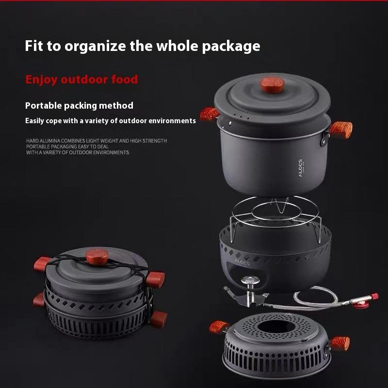 ALOCS Outdoor Camping 2 Liter Camping Kochgeschirr Set - 2600W Winddichter Kocher, 810g Aluminiumtopf, Großartig für Angeln/Roadtrips