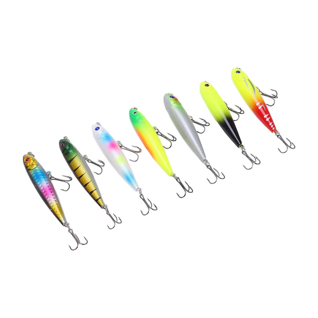 7pcs Minnow Fishing Lure Set 3D Lifelike Eyes Corrosion Resistance Top Water Pencil Bait