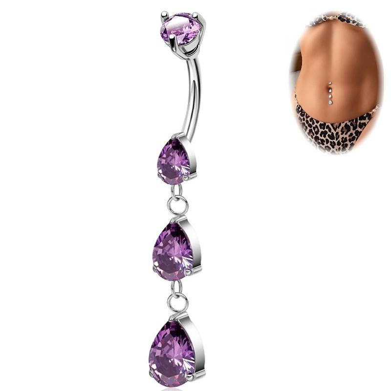 1Pcs Purple Zircon Dangle Belly Button Rings Stainless Steel Heart Butterfly Navel Piercing Long Drop Pendant Belly Ring Jewelry