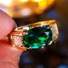 Male Female Green Zircon Stone Ring Trendy Yellow Gold Color Engagement Cute Bride Wedding Jewelry Gift For Women Men