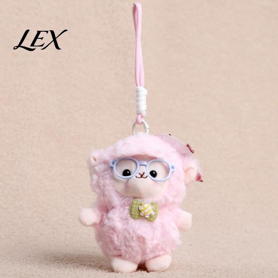 Soft Curly Plush Charm Sheep Doll Pendant for Bags And Keys, Stuffed Animal Keychain Kawaii Accessory with Bow Glasses Accessories, Cute Hanging