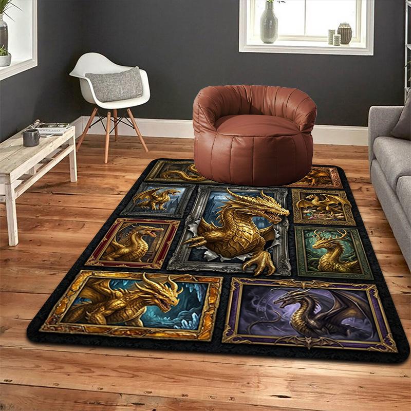 Golden Dragon Compilation Pattern Rug Floor Mat for Living Room or Bedroom Soft and Comfortable Carpet a Gift for Birthday and Holiday.