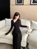 Spring 2026 French Bow Long Sleeve Slimming Dress for Women