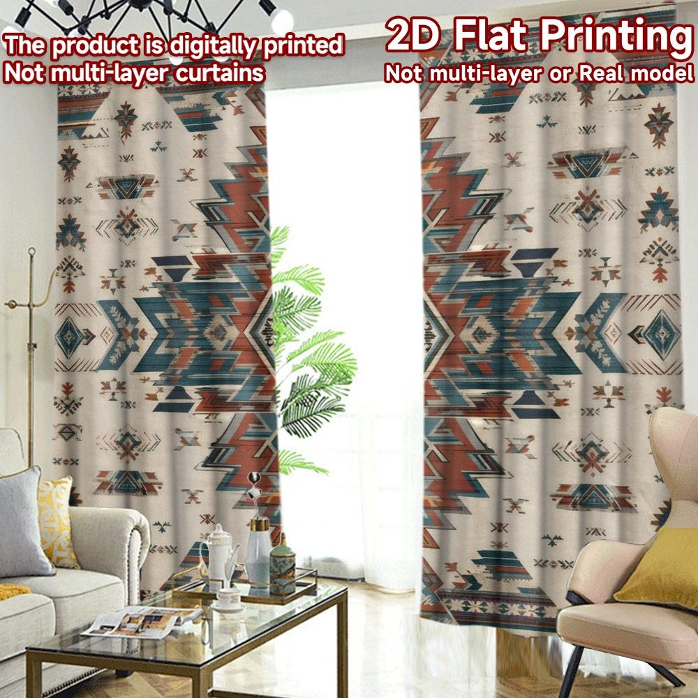 2D FLAT PRINTING 2pcs Curtains (Without Rod) Geometric Tribal Art Chic Curtain Cloth Versatile Durable Polyester Curtains