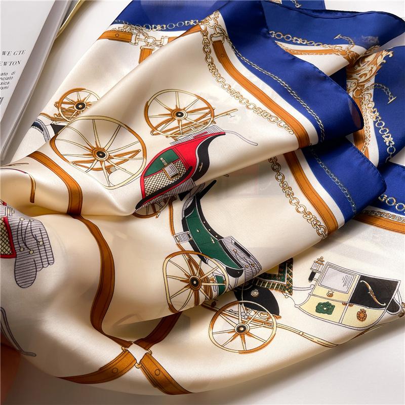 Silk Scarf Women'S Scarf Shawl 70Cm Korean Small Square Scarf Satin Surface Print Sun-Proof Headscarf