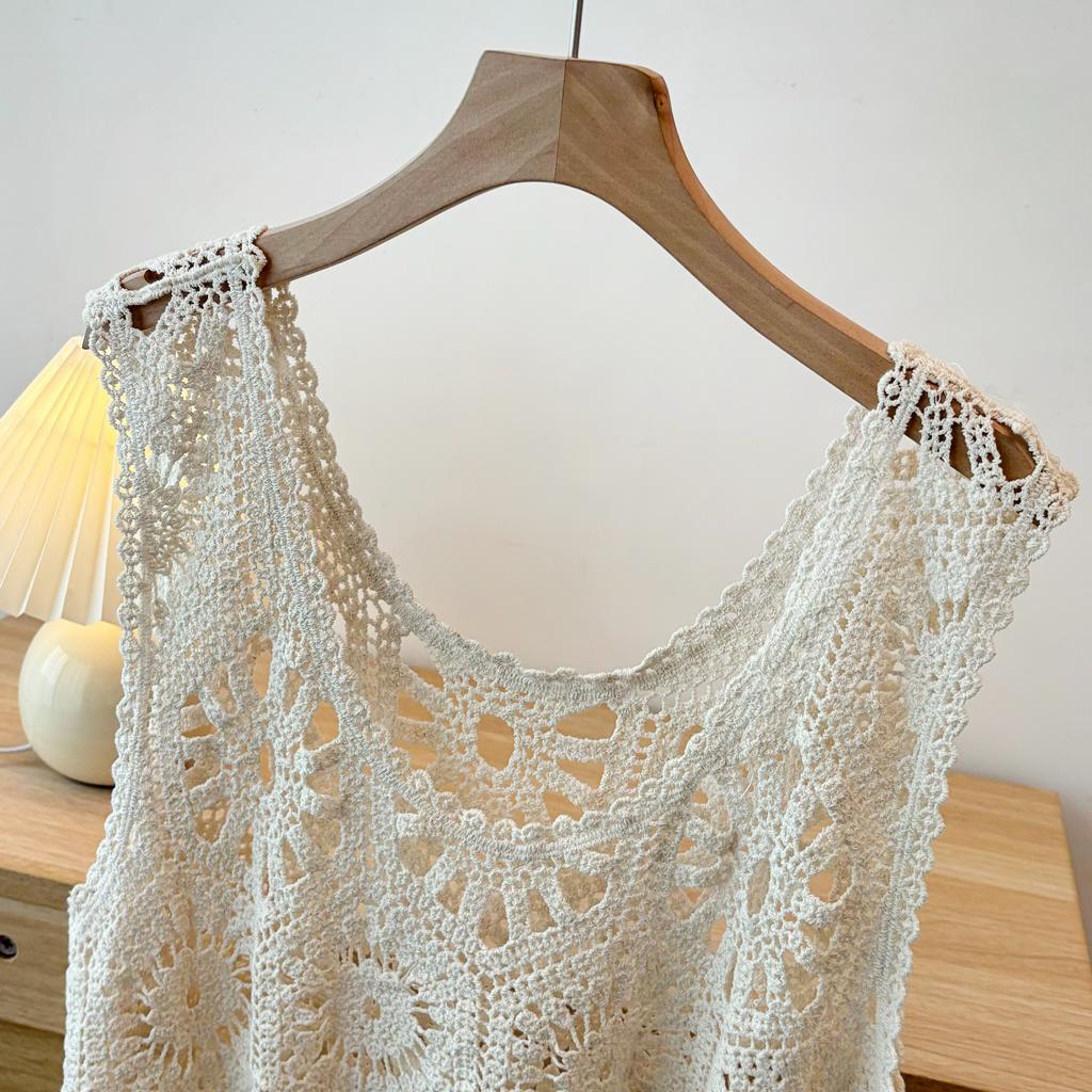 Dimanaf 2025 New Skirt Suit Women Lace Knitting Hollow Out Sexy O-Neck Hollow Summer Style Tops Tees Loose Basic