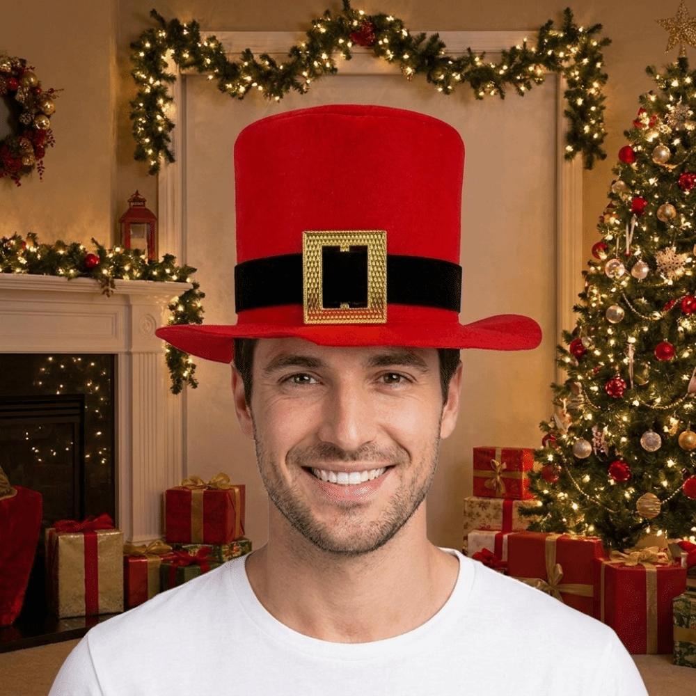 Black Belt Christmas Top Hat Red Cowboy Hat Simple Santa Claus Hat  Party