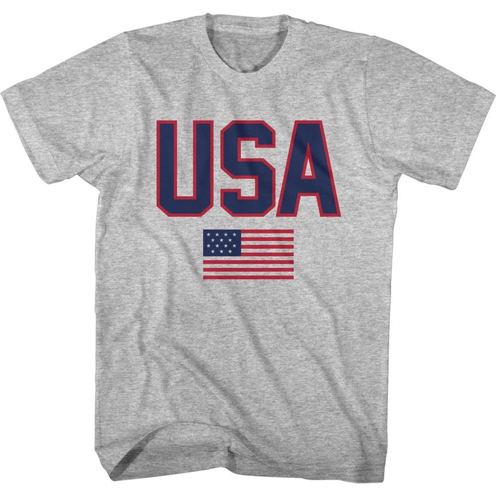 USA Patriotic Flag Red Outline Blue USA Logo Men s T shirt 3XL