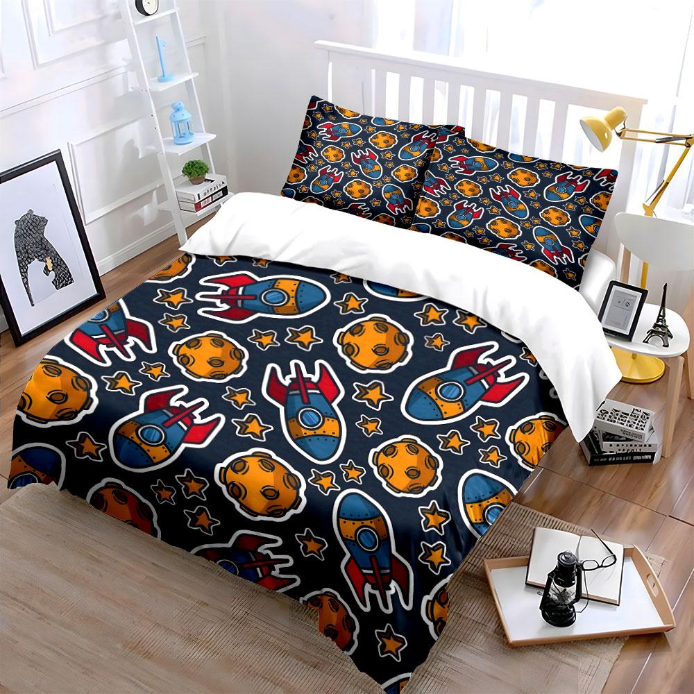 "Space Themed Bedroom Decor Set" Bedding Set with 1 Duvet Cover 2 Pillowcases Single Double King Queen, Gift