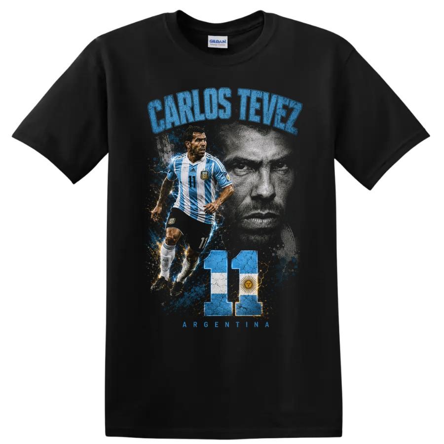 Carlos Tevez Argentina Soccer T Shirt Legend Portrait Number 11 Team Tee